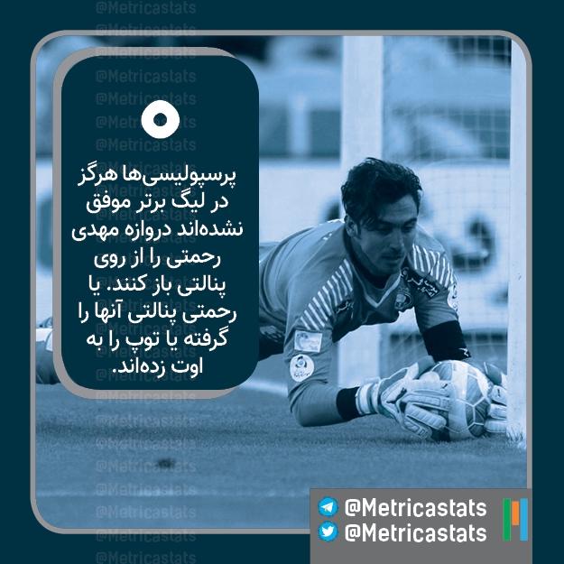 پرسپولیسی ها هرگز در لیگ برتر موفق نشده اند دروازه مهدی رحمتی را از روی نقطه پنالتی باز کنند